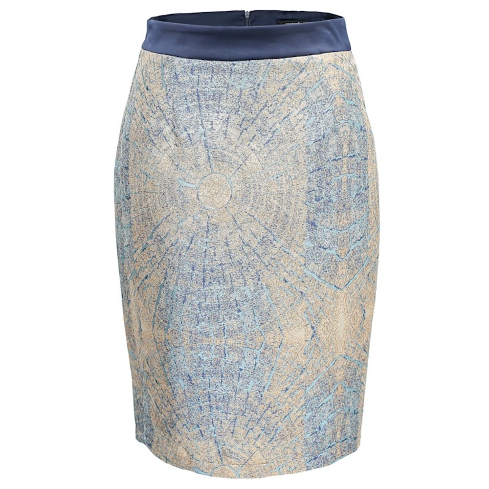 GiGi James Brocade Pencil Skirt Blue Gold Metallic Size 4 NWT $245